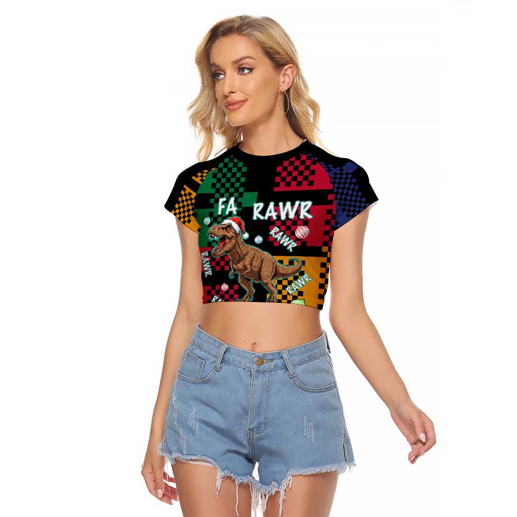 Christmas T Rex Rawr Rawr Rawr Raglan Cropped T Shirt Xmas Holiday Patterns - Wonder Print Shop
