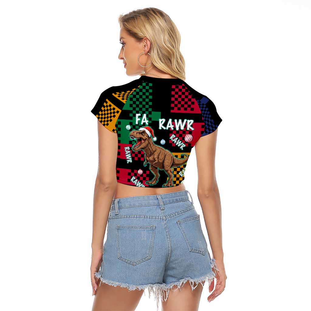 Christmas T Rex Rawr Rawr Rawr Raglan Cropped T Shirt Xmas Holiday Patterns - Wonder Print Shop
