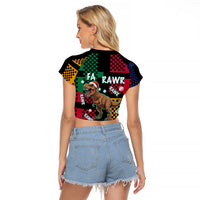 Christmas T Rex Rawr Rawr Rawr Raglan Cropped T Shirt Xmas Holiday Patterns - Wonder Print Shop