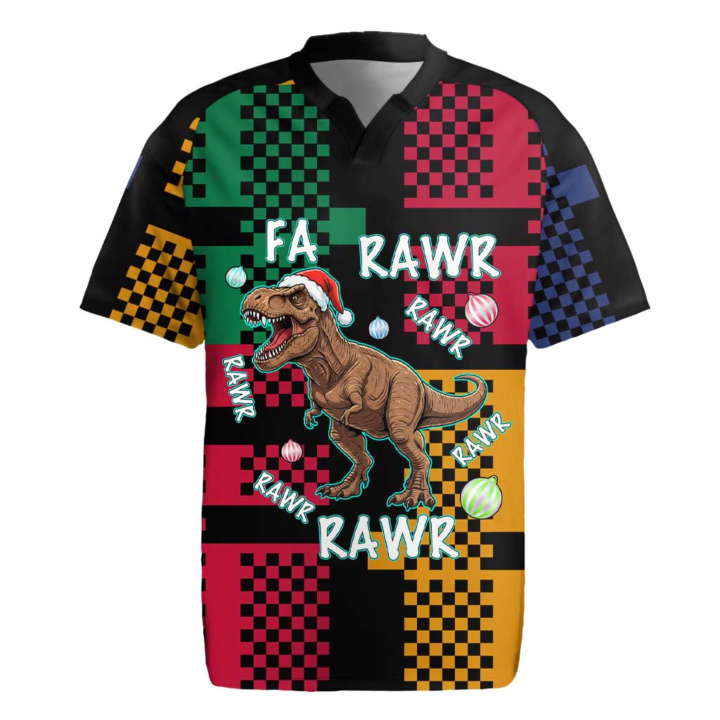 Christmas T Rex Rawr Rawr Rawr Rugby Jersey Xmas Holiday Patterns - Wonder Print Shop