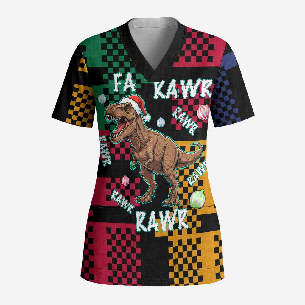 Christmas T Rex Rawr Rawr Rawr Scrub Top Xmas Holiday Patterns - Wonder Print Shop