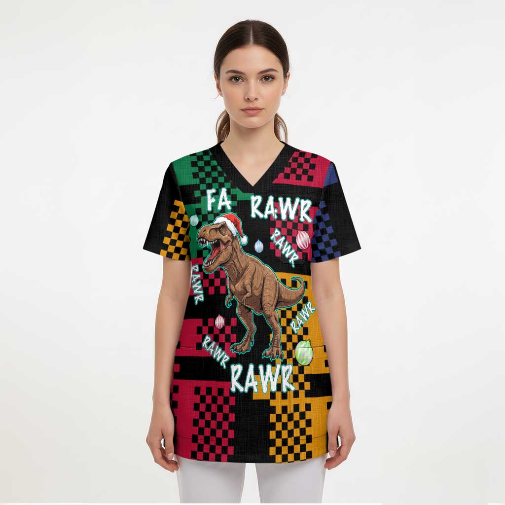 Christmas T Rex Rawr Rawr Rawr Scrub Top Xmas Holiday Patterns - Wonder Print Shop