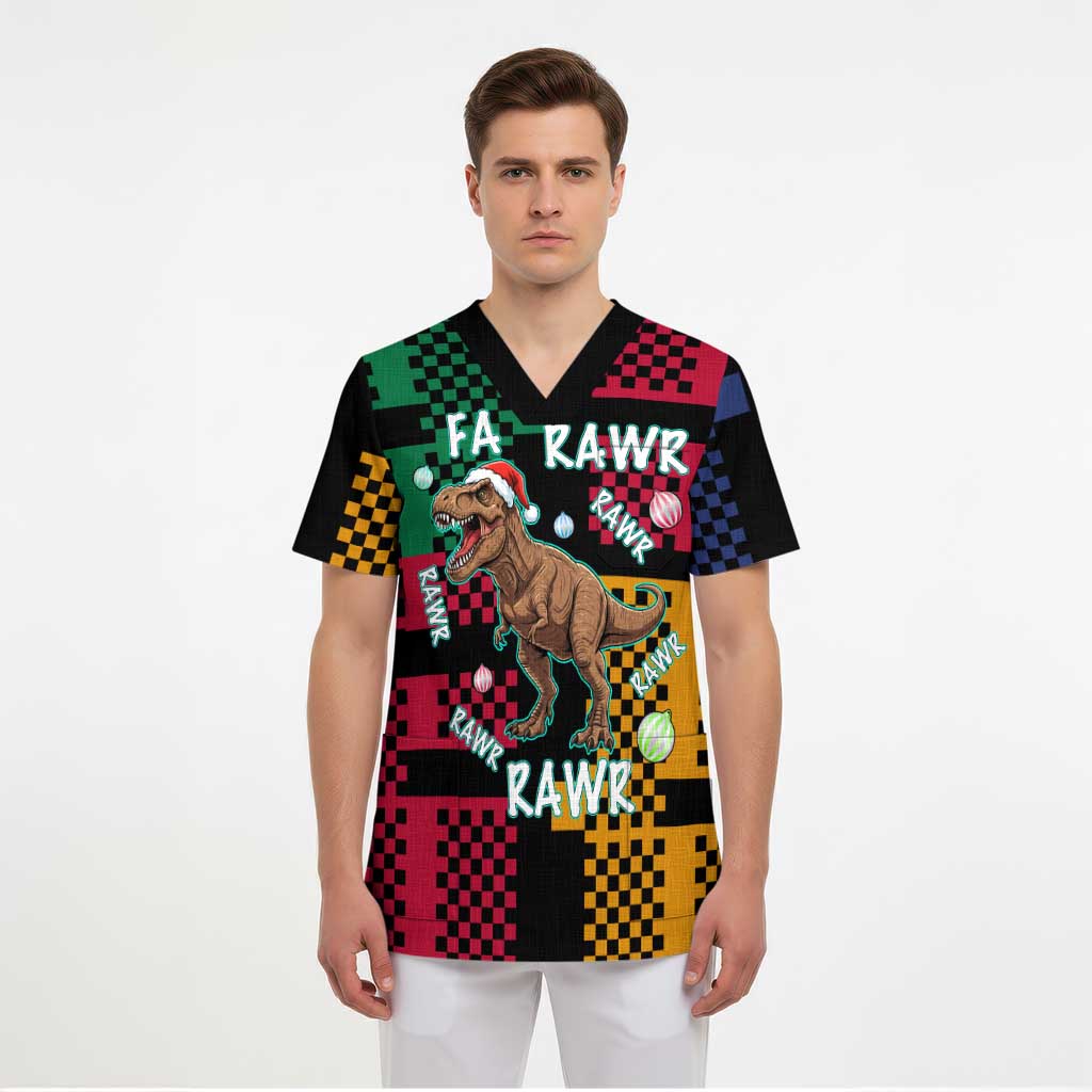 Christmas T Rex Rawr Rawr Rawr Scrub Top Xmas Holiday Patterns - Wonder Print Shop