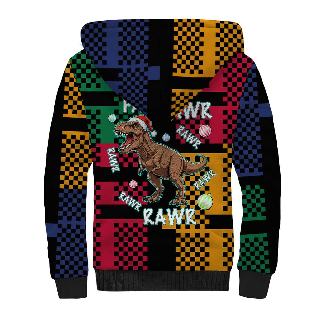 Christmas T Rex Rawr Rawr Rawr Sherpa Hoodie Xmas Holiday Patterns - Wonder Print Shop