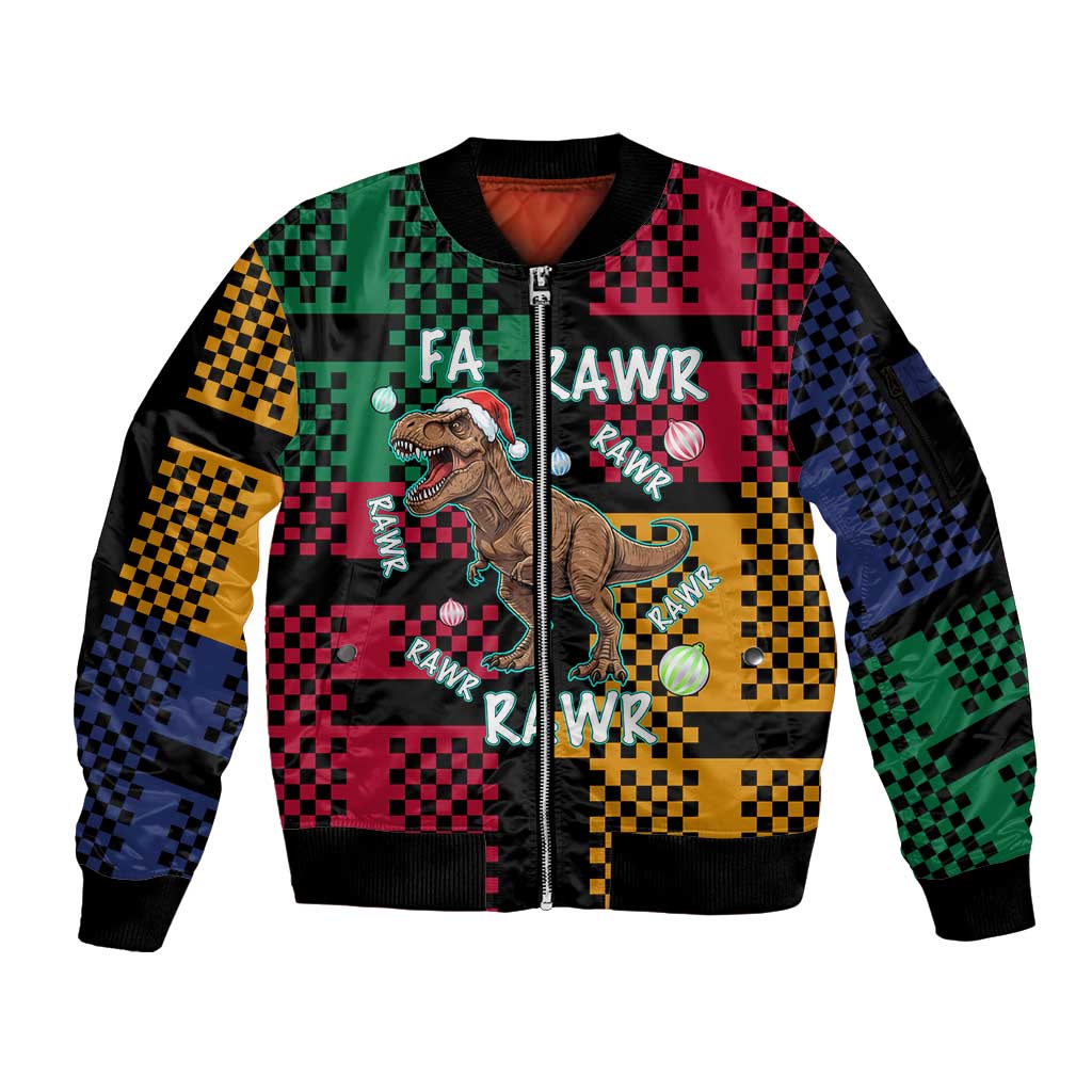 Christmas T Rex Rawr Rawr Rawr Sleeve Zip Bomber Jacket Xmas Holiday Patterns - Wonder Print Shop
