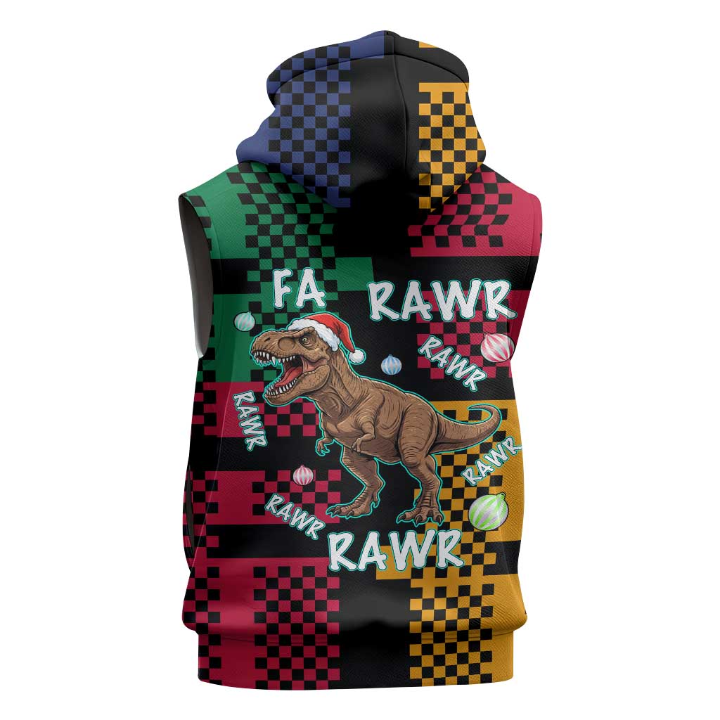 Christmas T Rex Rawr Rawr Rawr Sleeveless Hoodie Xmas Holiday Patterns - Wonder Print Shop
