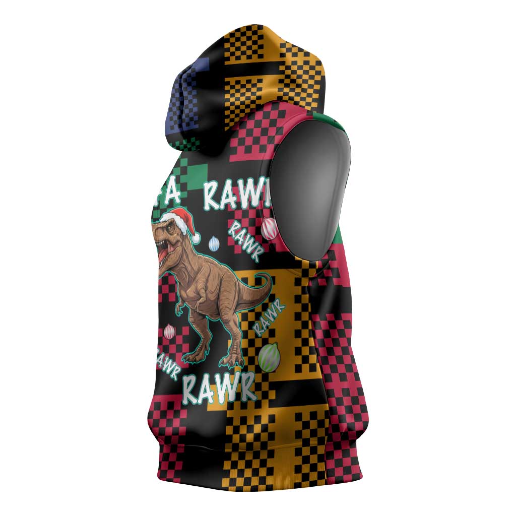 Christmas T Rex Rawr Rawr Rawr Sleeveless Hoodie Xmas Holiday Patterns - Wonder Print Shop