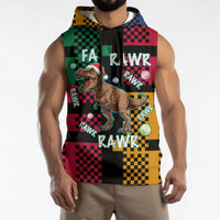 Christmas T Rex Rawr Rawr Rawr Sleeveless Hoodie Xmas Holiday Patterns - Wonder Print Shop