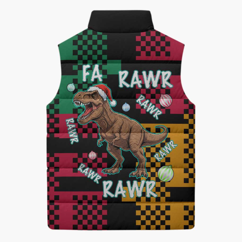 Christmas T Rex Rawr Rawr Rawr Sleeveless Puffer Jacket Xmas Holiday Patterns - Wonder Print Shop