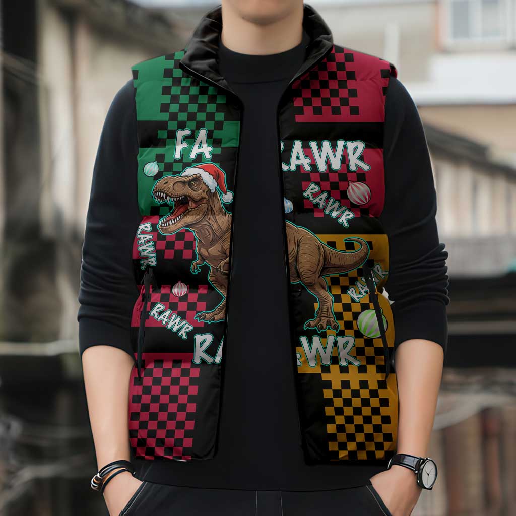 Christmas T Rex Rawr Rawr Rawr Sleeveless Puffer Jacket Xmas Holiday Patterns - Wonder Print Shop