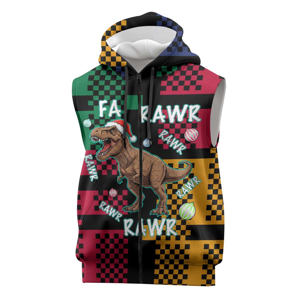 Christmas T Rex Rawr Rawr Rawr Sleeveless Zip Hoodie Xmas Holiday Patterns - Wonder Print Shop
