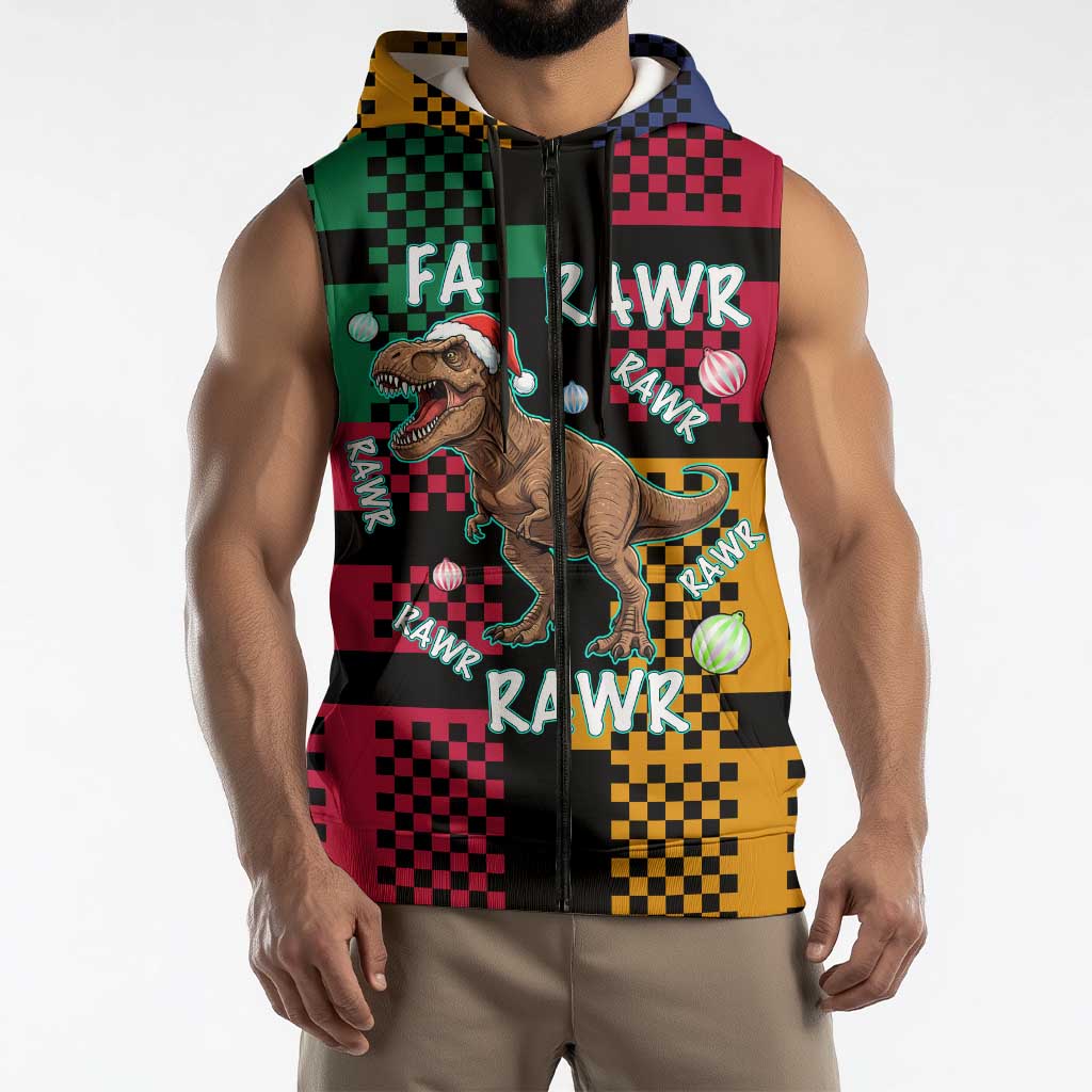 Christmas T Rex Rawr Rawr Rawr Sleeveless Zip Hoodie Xmas Holiday Patterns - Wonder Print Shop