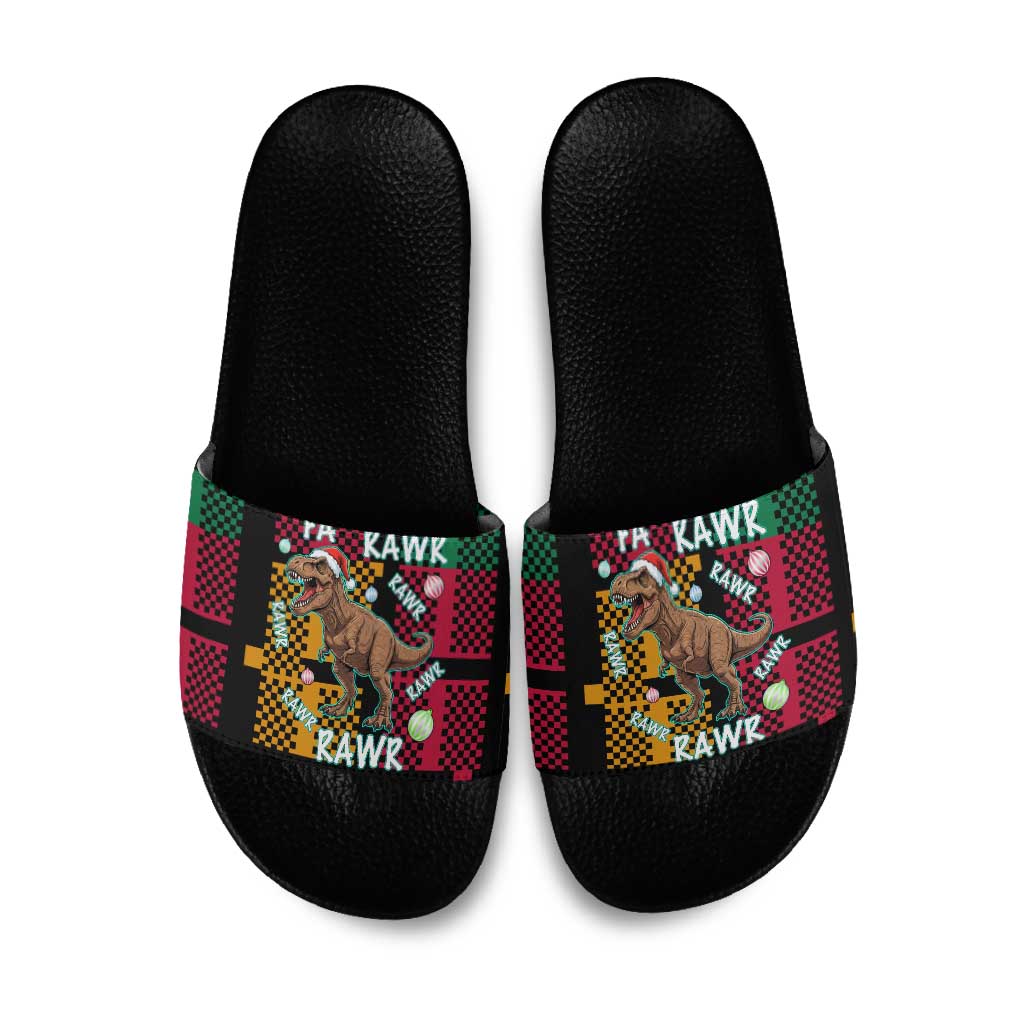 Christmas T Rex Rawr Rawr Rawr Slide Sandals Xmas Holiday Patterns - Wonder Print Shop