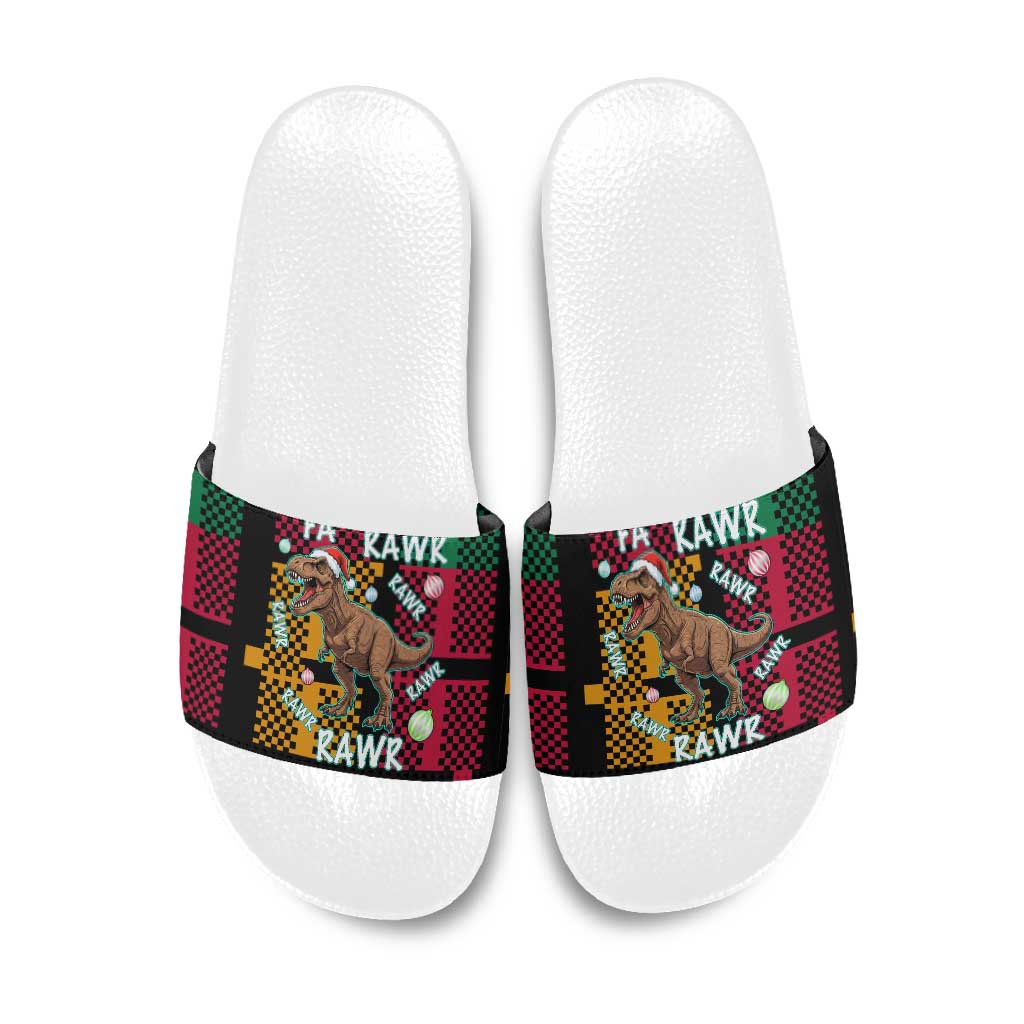 Christmas T Rex Rawr Rawr Rawr Slide Sandals Xmas Holiday Patterns - Wonder Print Shop