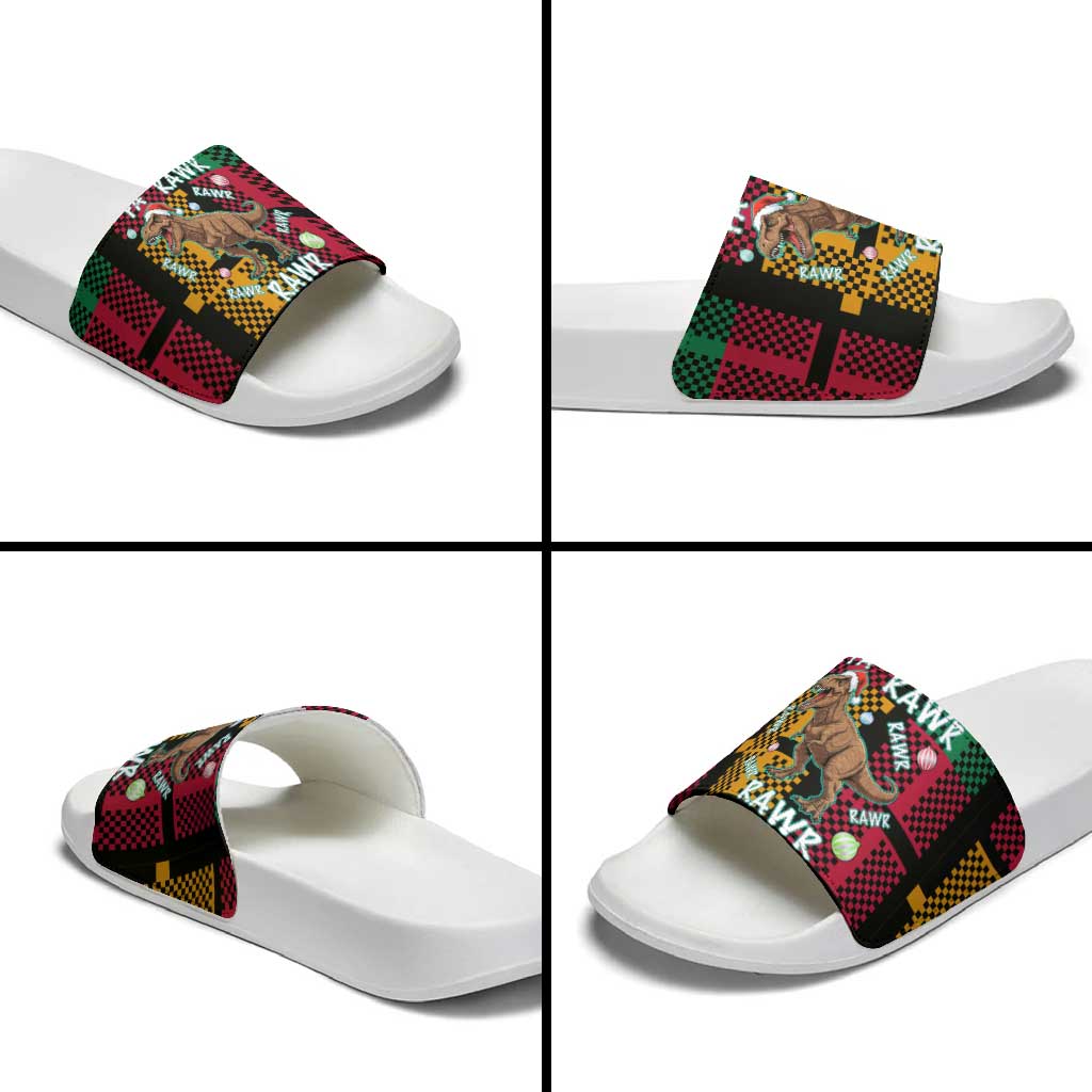 Christmas T Rex Rawr Rawr Rawr Slide Sandals Xmas Holiday Patterns - Wonder Print Shop