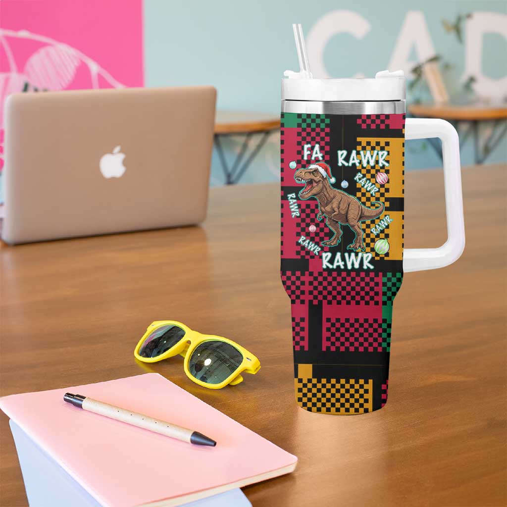 Christmas T Rex Rawr Rawr Rawr Tumbler With Handle Xmas Holiday Patterns - undefined