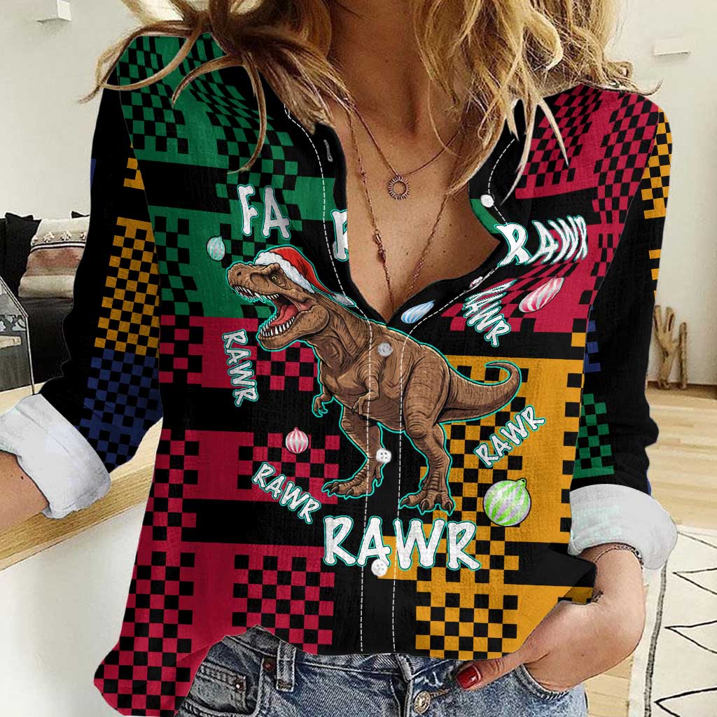 Christmas T Rex Rawr Rawr Rawr Women Casual Shirt Xmas Holiday Patterns - Wonder Print Shop