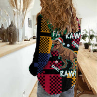 Christmas T Rex Rawr Rawr Rawr Women Casual Shirt Xmas Holiday Patterns - Wonder Print Shop