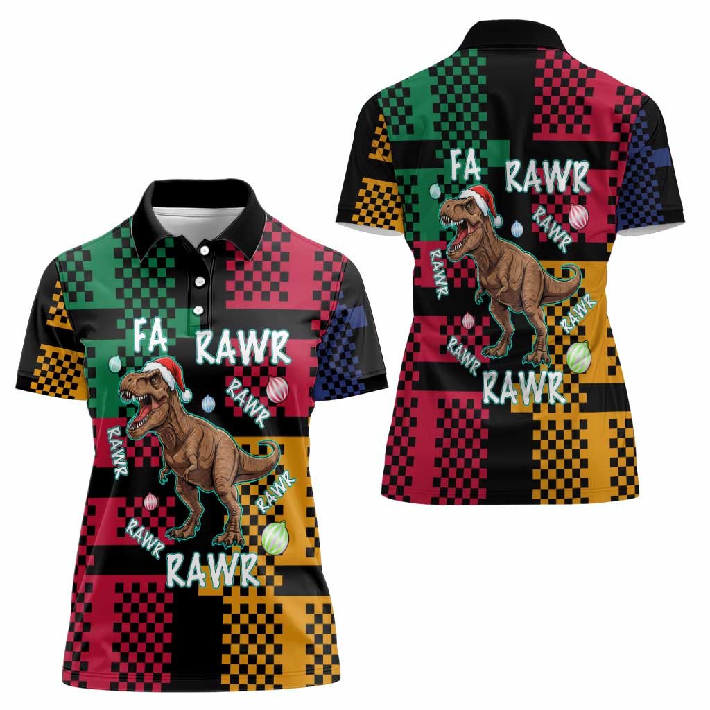 Christmas T Rex Rawr Rawr Rawr Women Polo Shirt Xmas Holiday Patterns - Wonder Print Shop