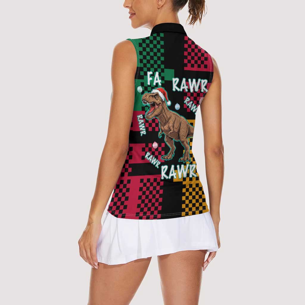 Christmas T Rex Rawr Rawr Rawr Women Sleeveless Polo Shirt Xmas Holiday Patterns - Wonder Print Shop