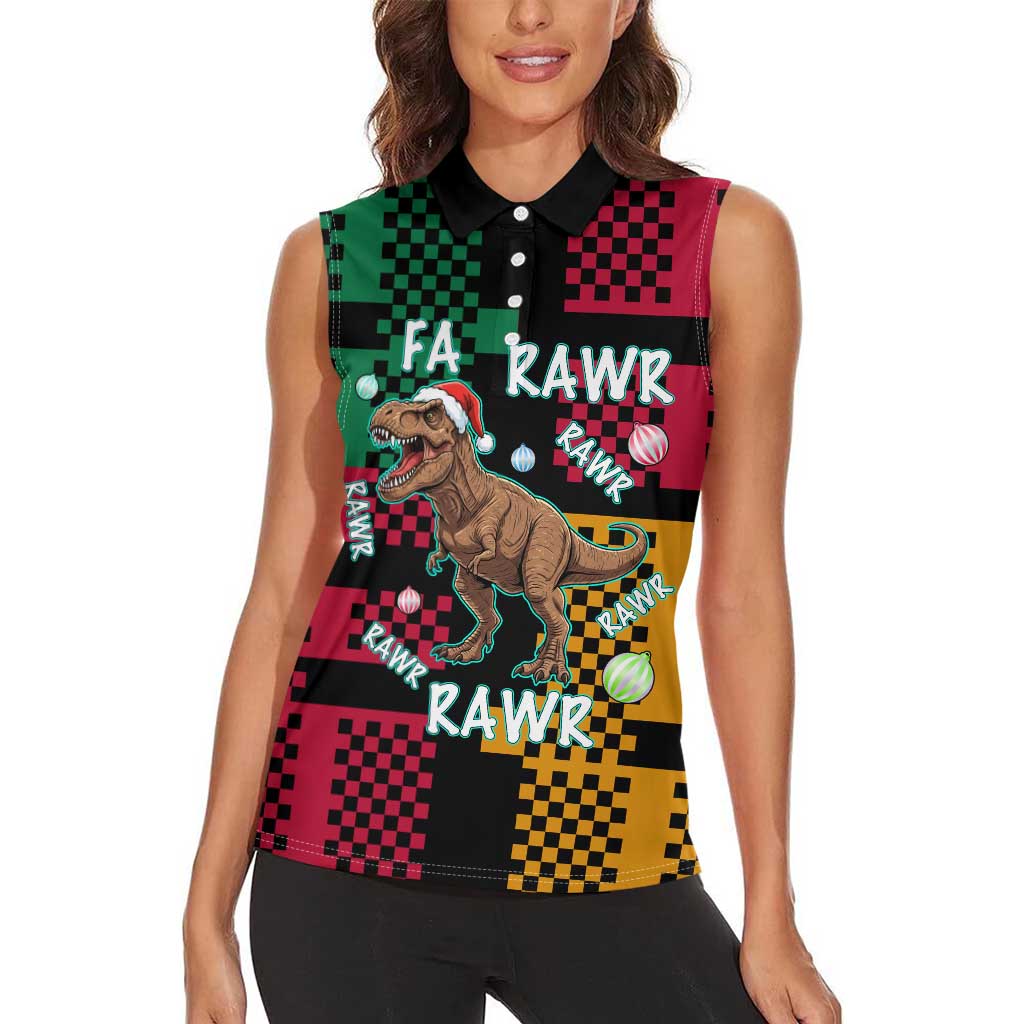 Christmas T Rex Rawr Rawr Rawr Women Sleeveless Polo Shirt Xmas Holiday Patterns - Wonder Print Shop