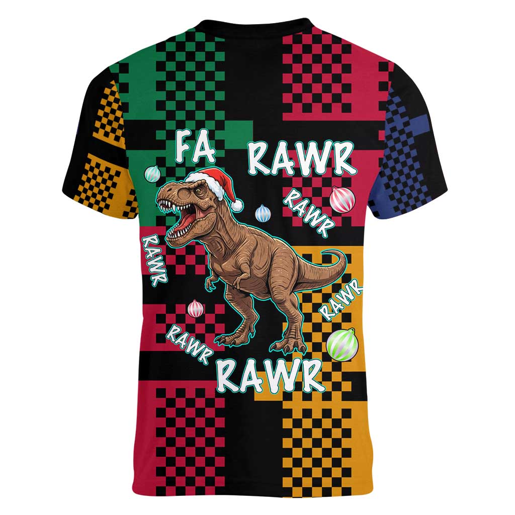 Christmas T Rex Rawr Rawr Rawr Women V-Neck T-Shirt Xmas Holiday Patterns - Wonder Print Shop