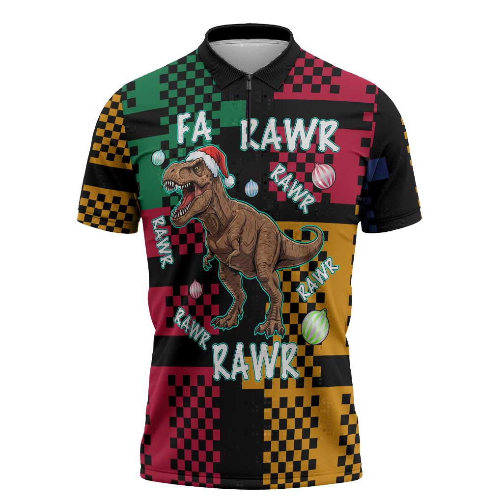 Christmas T Rex Rawr Rawr Rawr Zipper Polo Shirt Xmas Holiday Patterns - Wonder Print Shop