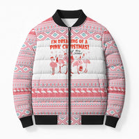 I'm Dreaming Of A Pink Christmas Flamingo Christmas Christmas Bomber Puffer Jacket Xmas Holiday Patterns - Wonder Print Shop