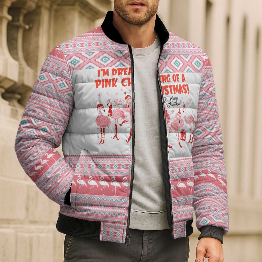 I'm Dreaming Of A Pink Christmas Flamingo Christmas Christmas Bomber Puffer Jacket Xmas Holiday Patterns - Wonder Print Shop