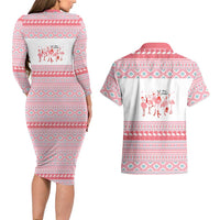 I'm Dreaming Of A Pink Christmas Flamingo Christmas Christmas Couples Matching Long Sleeve Bodycon Dress and Hawaiian Shirt Xmas Holiday Patterns - Wonder Print Shop