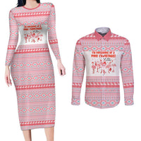 I'm Dreaming Of A Pink Christmas Flamingo Christmas Christmas Couples Matching Long Sleeve Bodycon Dress and Long Sleeve Button Shirt Xmas Holiday Patterns - Wonder Print Shop