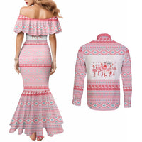 I'm Dreaming Of A Pink Christmas Flamingo Christmas Christmas Couples Matching Mermaid Dress and Long Sleeve Button Shirt Xmas Holiday Patterns - Wonder Print Shop