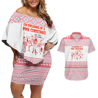 I'm Dreaming Of A Pink Christmas Flamingo Christmas Christmas Couples Matching Off Shoulder Short Dress and Hawaiian Shirt Xmas Holiday Patterns - Wonder Print Shop