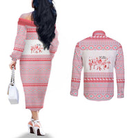 I'm Dreaming Of A Pink Christmas Flamingo Christmas Christmas Couples Matching Off The Shoulder Long Sleeve Dress and Long Sleeve Button Shirt Xmas Holiday Patterns - Wonder Print Shop