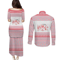I'm Dreaming Of A Pink Christmas Flamingo Christmas Christmas Couples Matching Puletasi and Long Sleeve Button Shirt Xmas Holiday Patterns - Wonder Print Shop