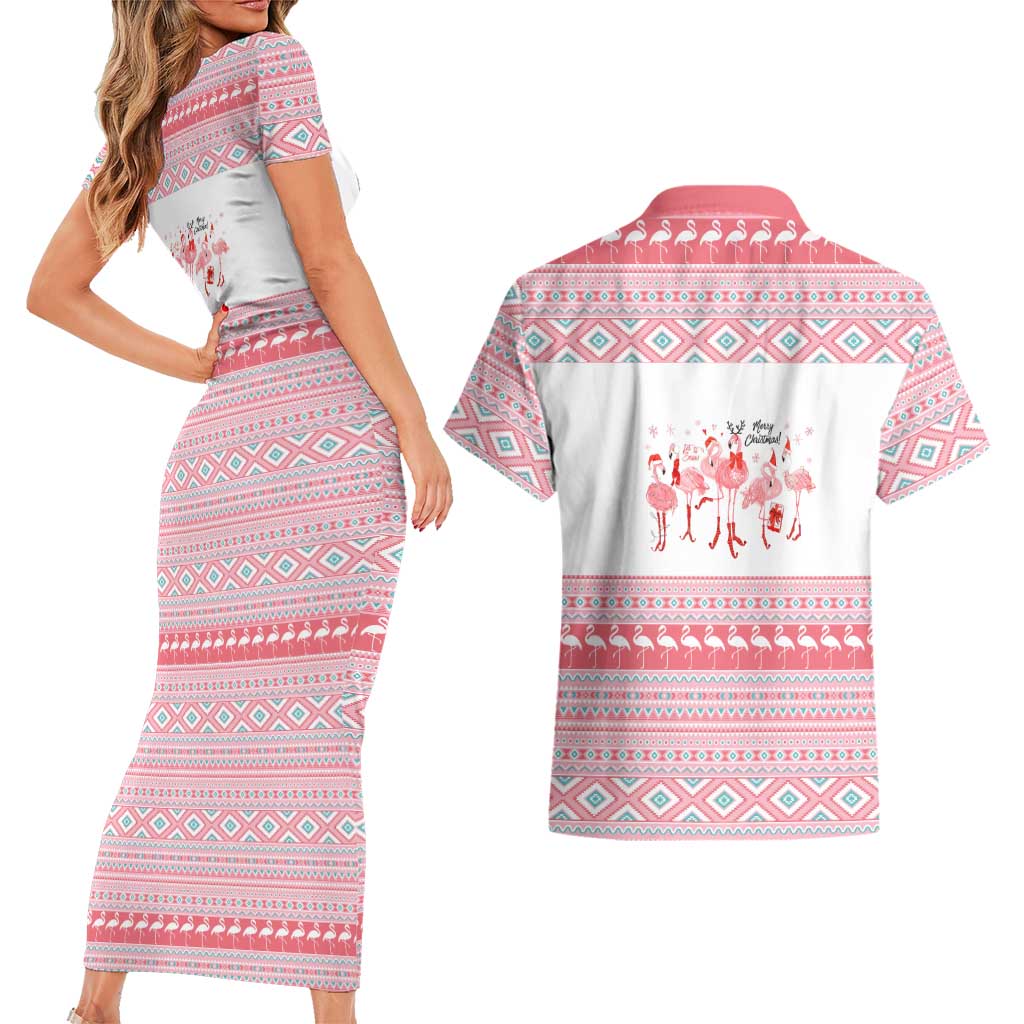 I'm Dreaming Of A Pink Christmas Flamingo Christmas Christmas Couples Matching Short Sleeve Bodycon Dress and Hawaiian Shirt Xmas Holiday Patterns - undefined