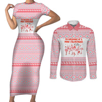 I'm Dreaming Of A Pink Christmas Flamingo Christmas Christmas Couples Matching Short Sleeve Bodycon Dress and Long Sleeve Button Shirt Xmas Holiday Patterns - Wonder Print Shop