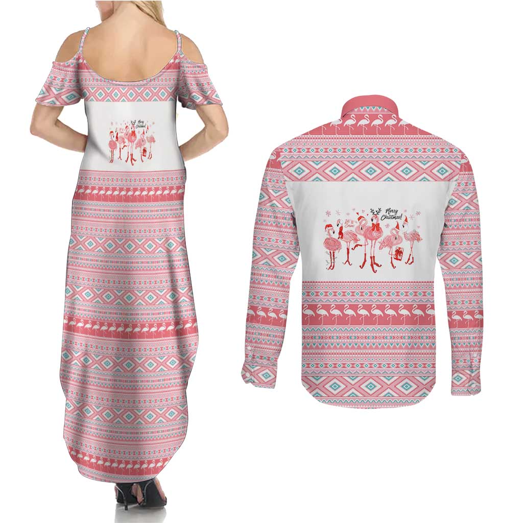 I'm Dreaming Of A Pink Christmas Flamingo Christmas Christmas Couples Matching Summer Maxi Dress and Long Sleeve Button Shirt Xmas Holiday Patterns - Wonder Print Shop