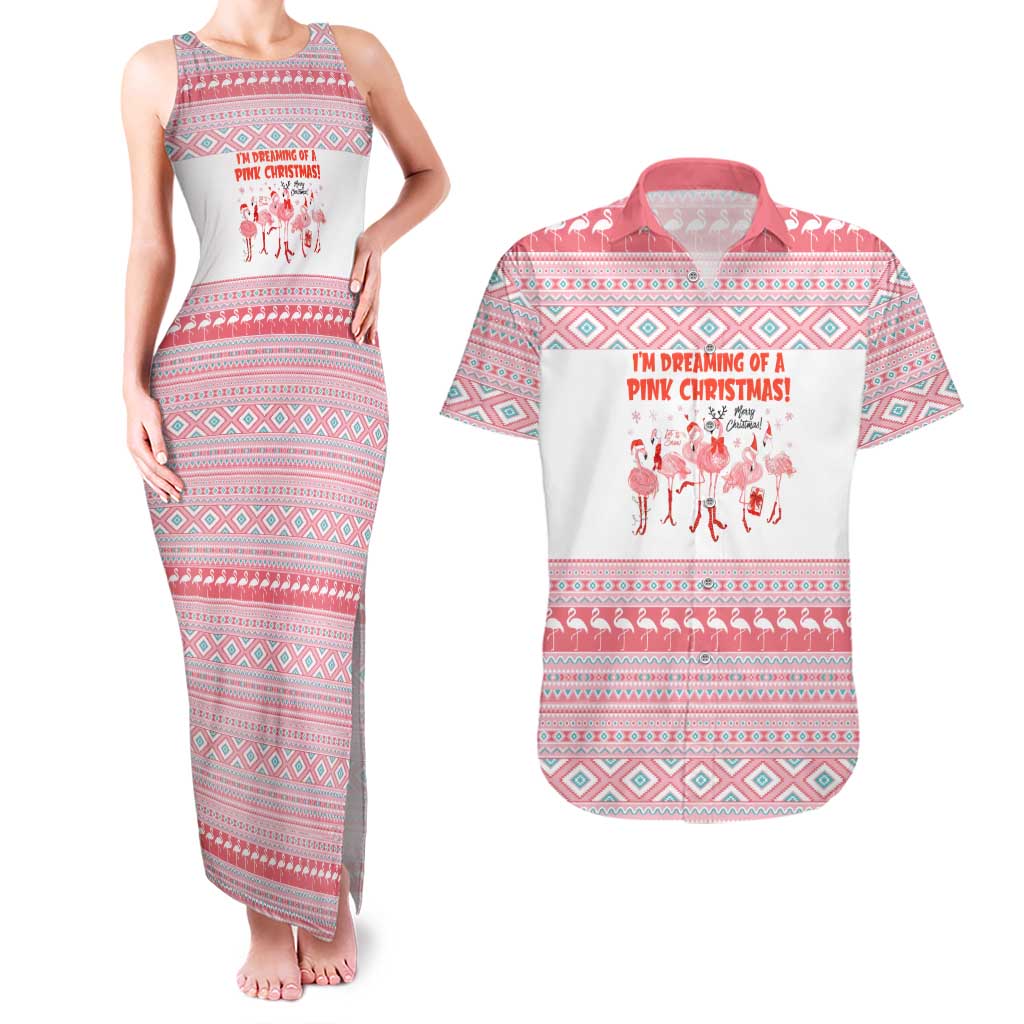 I'm Dreaming Of A Pink Christmas Flamingo Christmas Christmas Couples Matching Tank Maxi Dress and Hawaiian Shirt Xmas Holiday Patterns - Wonder Print Shop