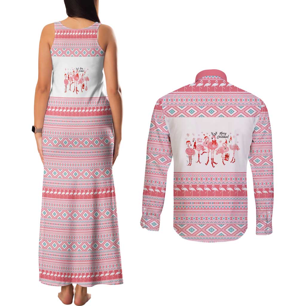 I'm Dreaming Of A Pink Christmas Flamingo Christmas Christmas Couples Matching Tank Maxi Dress and Long Sleeve Button Shirt Xmas Holiday Patterns - Wonder Print Shop