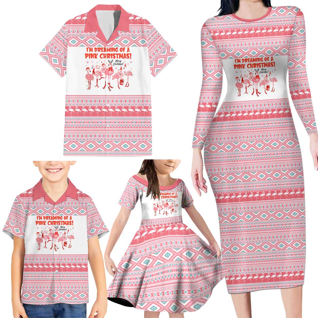 I'm Dreaming Of A Pink Christmas Flamingo Christmas Christmas Family Matching Long Sleeve Bodycon Dress and Hawaiian Shirt Xmas Holiday Patterns - Wonder Print Shop
