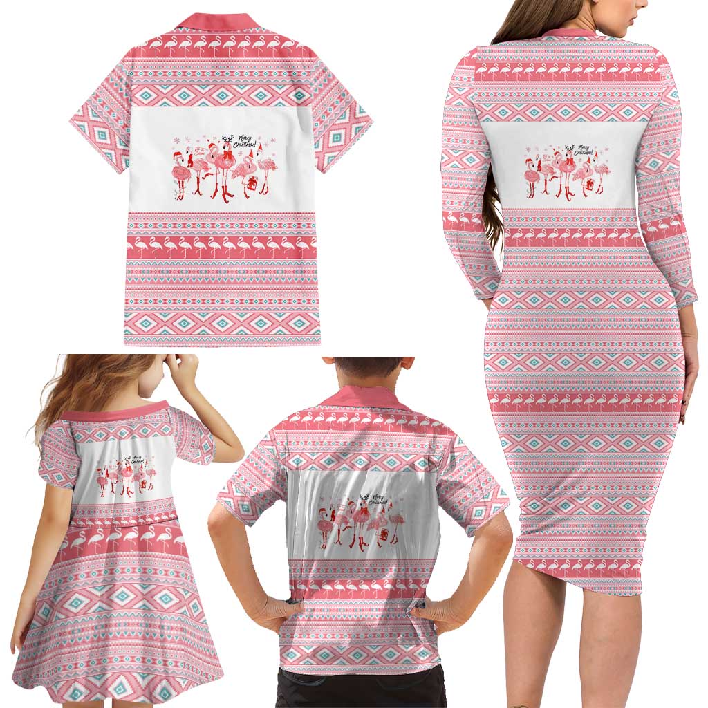 I'm Dreaming Of A Pink Christmas Flamingo Christmas Christmas Family Matching Long Sleeve Bodycon Dress and Hawaiian Shirt Xmas Holiday Patterns - Wonder Print Shop