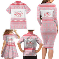 I'm Dreaming Of A Pink Christmas Flamingo Christmas Christmas Family Matching Long Sleeve Bodycon Dress and Hawaiian Shirt Xmas Holiday Patterns - Wonder Print Shop