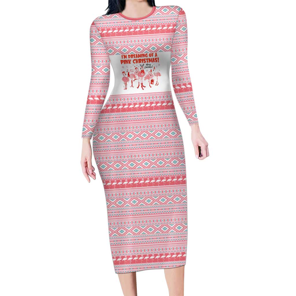 I'm Dreaming Of A Pink Christmas Flamingo Christmas Christmas Family Matching Long Sleeve Bodycon Dress and Hawaiian Shirt Xmas Holiday Patterns - Wonder Print Shop