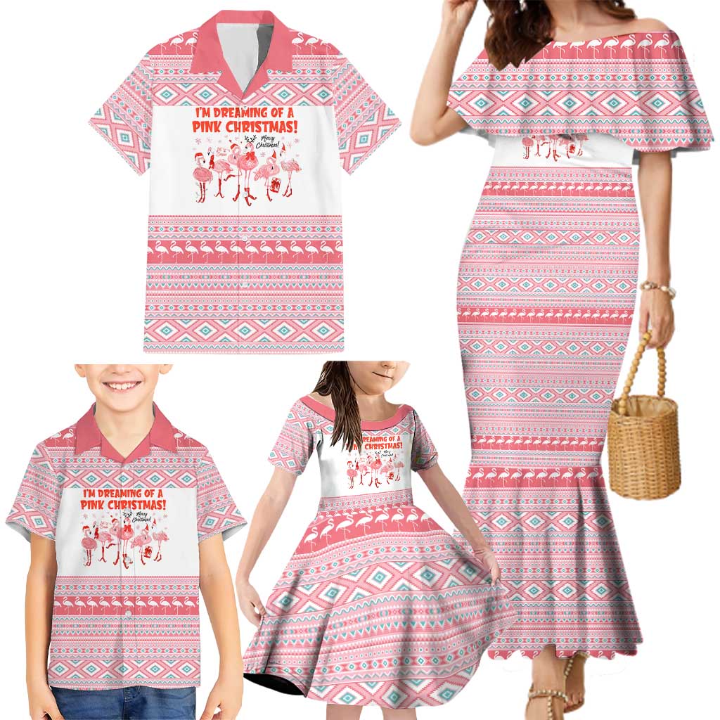 I'm Dreaming Of A Pink Christmas Flamingo Christmas Christmas Family Matching Mermaid Dress and Hawaiian Shirt Xmas Holiday Patterns - undefined