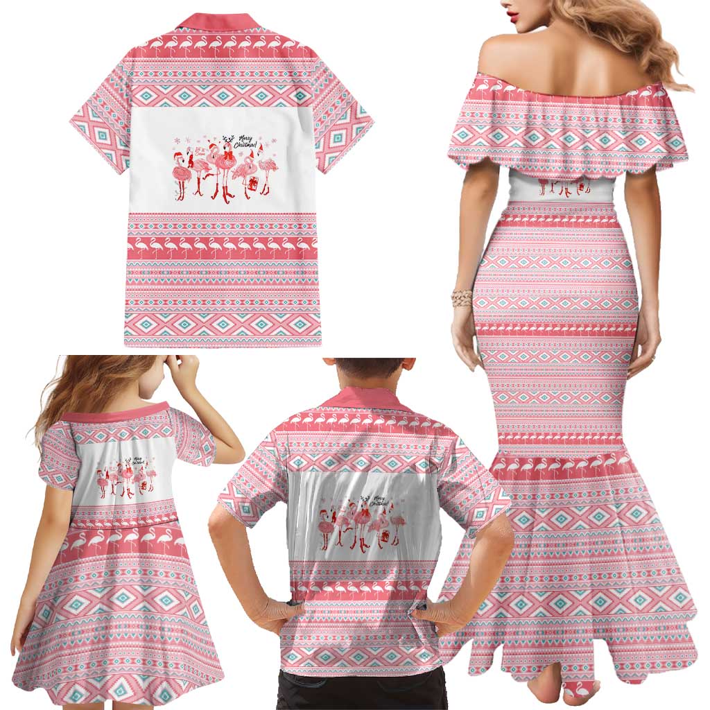I'm Dreaming Of A Pink Christmas Flamingo Christmas Christmas Family Matching Mermaid Dress and Hawaiian Shirt Xmas Holiday Patterns - undefined