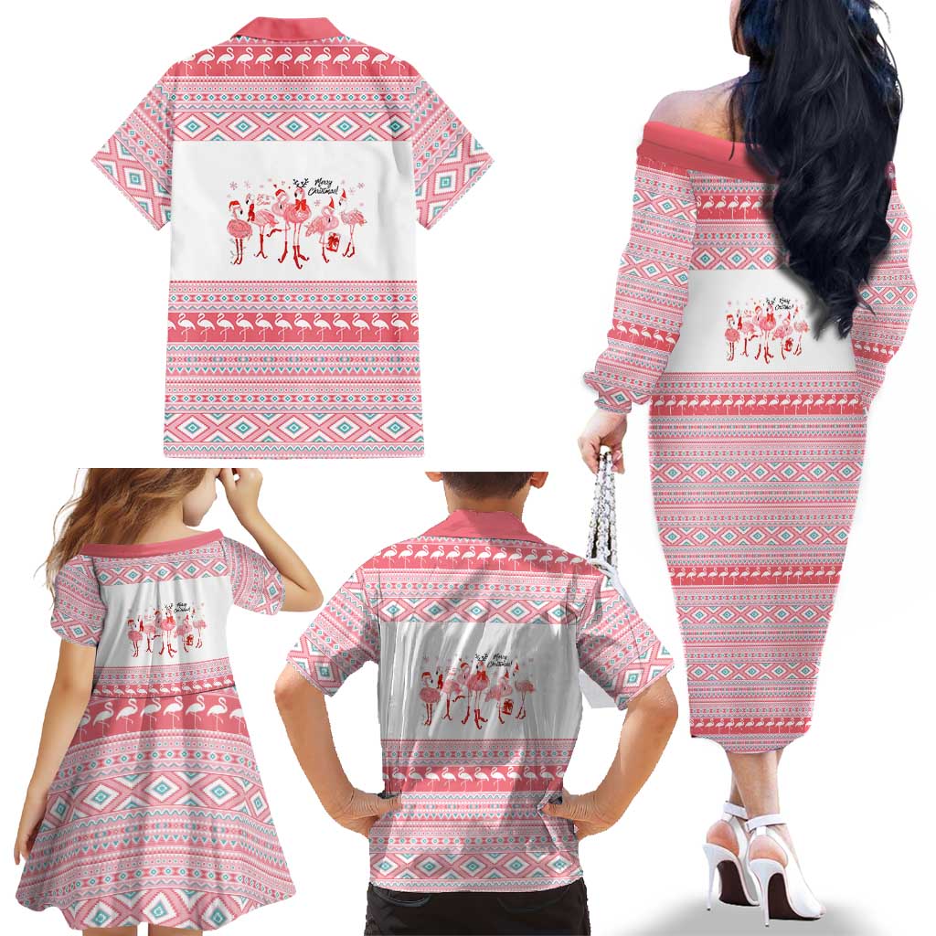 I'm Dreaming Of A Pink Christmas Flamingo Christmas Christmas Family Matching Off The Shoulder Long Sleeve Dress and Hawaiian Shirt Xmas Holiday Patterns - Wonder Print Shop