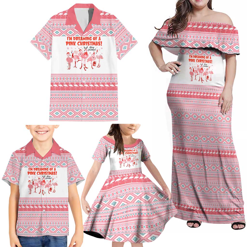 I'm Dreaming Of A Pink Christmas Flamingo Christmas Christmas Family Matching Off Shoulder Maxi Dress and Hawaiian Shirt Xmas Holiday Patterns - Wonder Print Shop