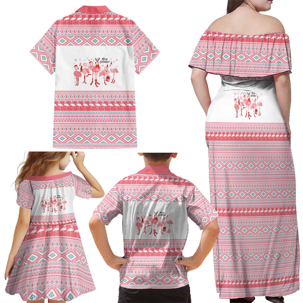 I'm Dreaming Of A Pink Christmas Flamingo Christmas Christmas Family Matching Off Shoulder Maxi Dress and Hawaiian Shirt Xmas Holiday Patterns - Wonder Print Shop