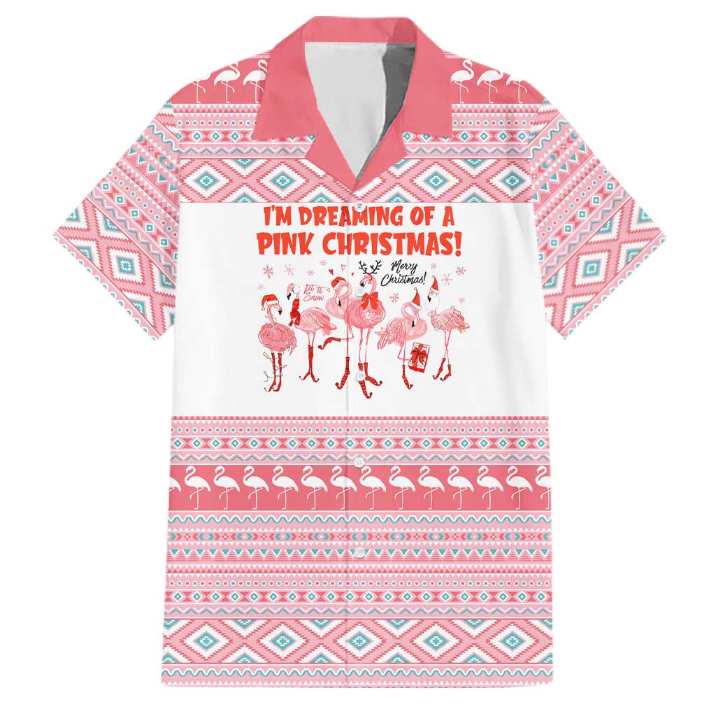 I'm Dreaming Of A Pink Christmas Flamingo Christmas Christmas Family Matching Off Shoulder Maxi Dress and Hawaiian Shirt Xmas Holiday Patterns - Wonder Print Shop